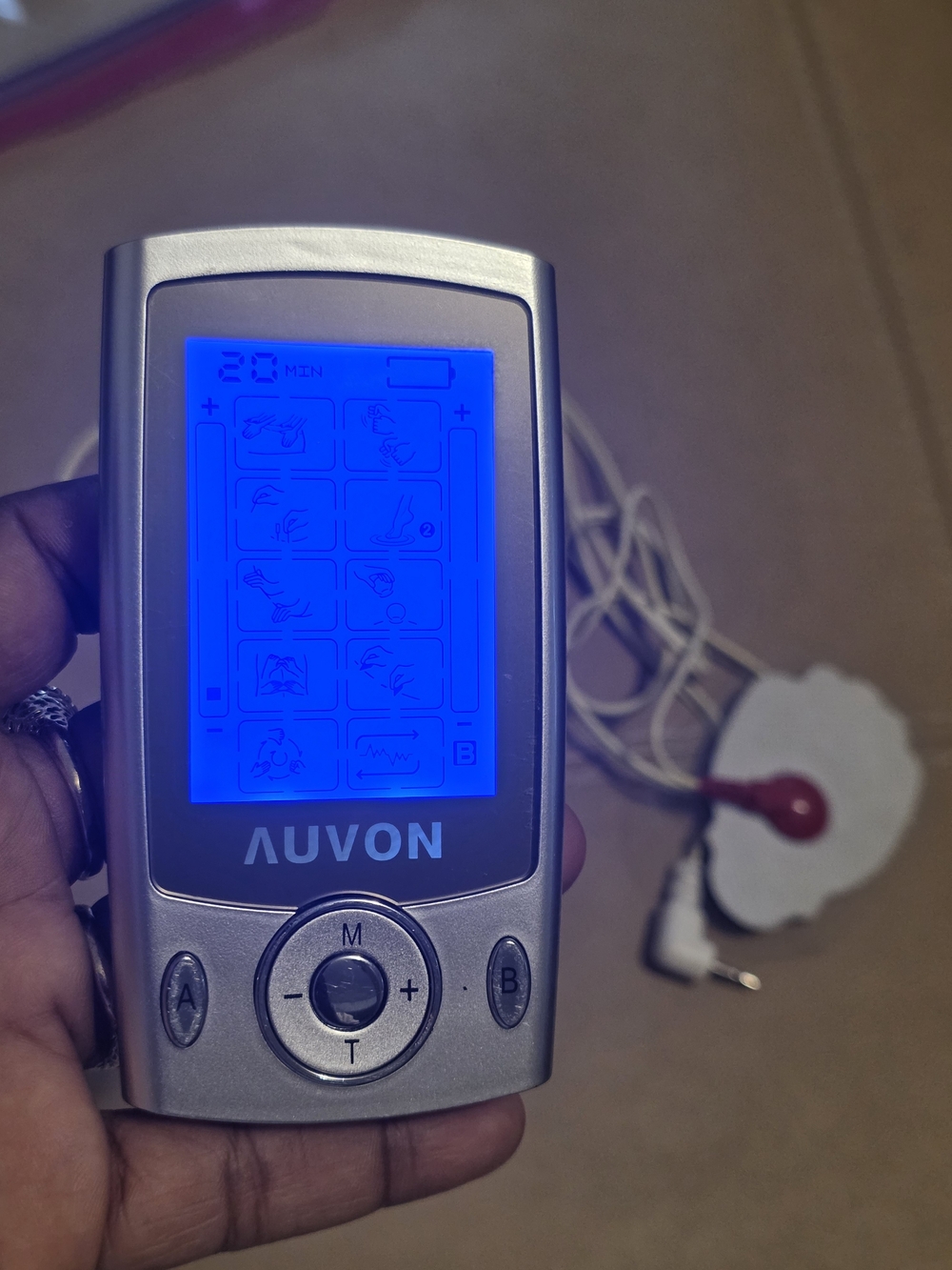 Silver TENS Unit - Portable Pain Relief with Blue Backlit Screenmodel As8012
